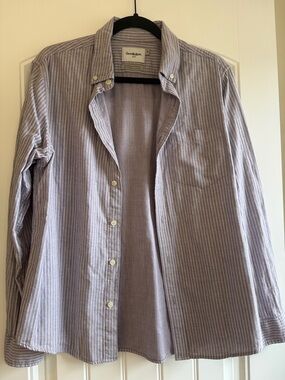 Goodfellow & Co Men’s Light Blue and White Striped Button-Down Shirt